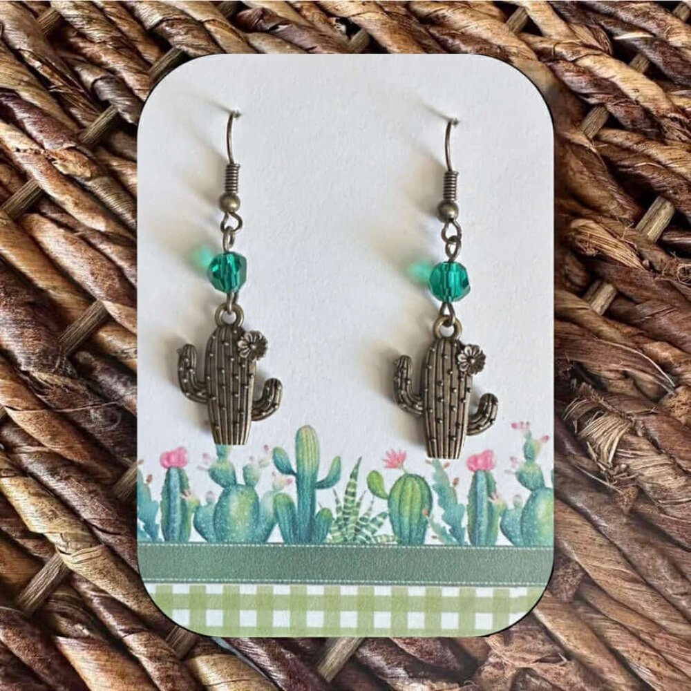 Bronze-Tone Blooming Cactus Dangle Earrings 🌵